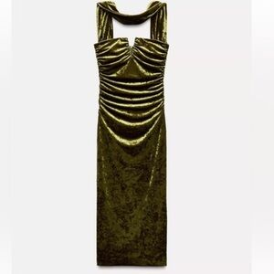 Zara Strapless Olive Velvet Dress
